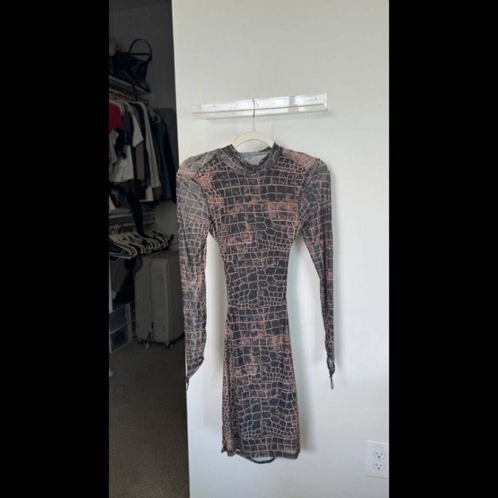 Fashion Nova Brown/Combo Mesh Mini Dress - Small